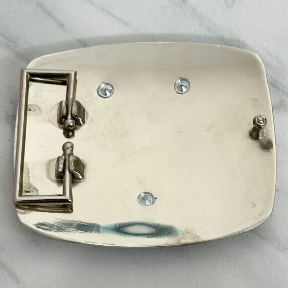 Rhinestone Studded U Letter Initial Monogram Silver Tone Belt Buckle - Picture 7 of 9
